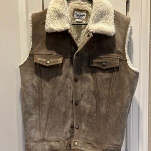 Repage men large vintage leather Sherpa cowboy vest